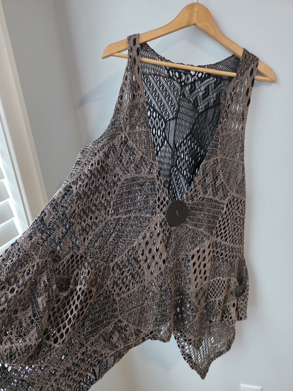 Red Coral Brown Crochet Open Knit Vest Size One Size Boho Festival Layering Top - Picture 2 of 8